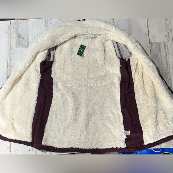 L.L.Bean | Women's 1912 , Sherpa-Lined Cardigan Sweater Cranberry Heather Medium - Picture 6 of 9